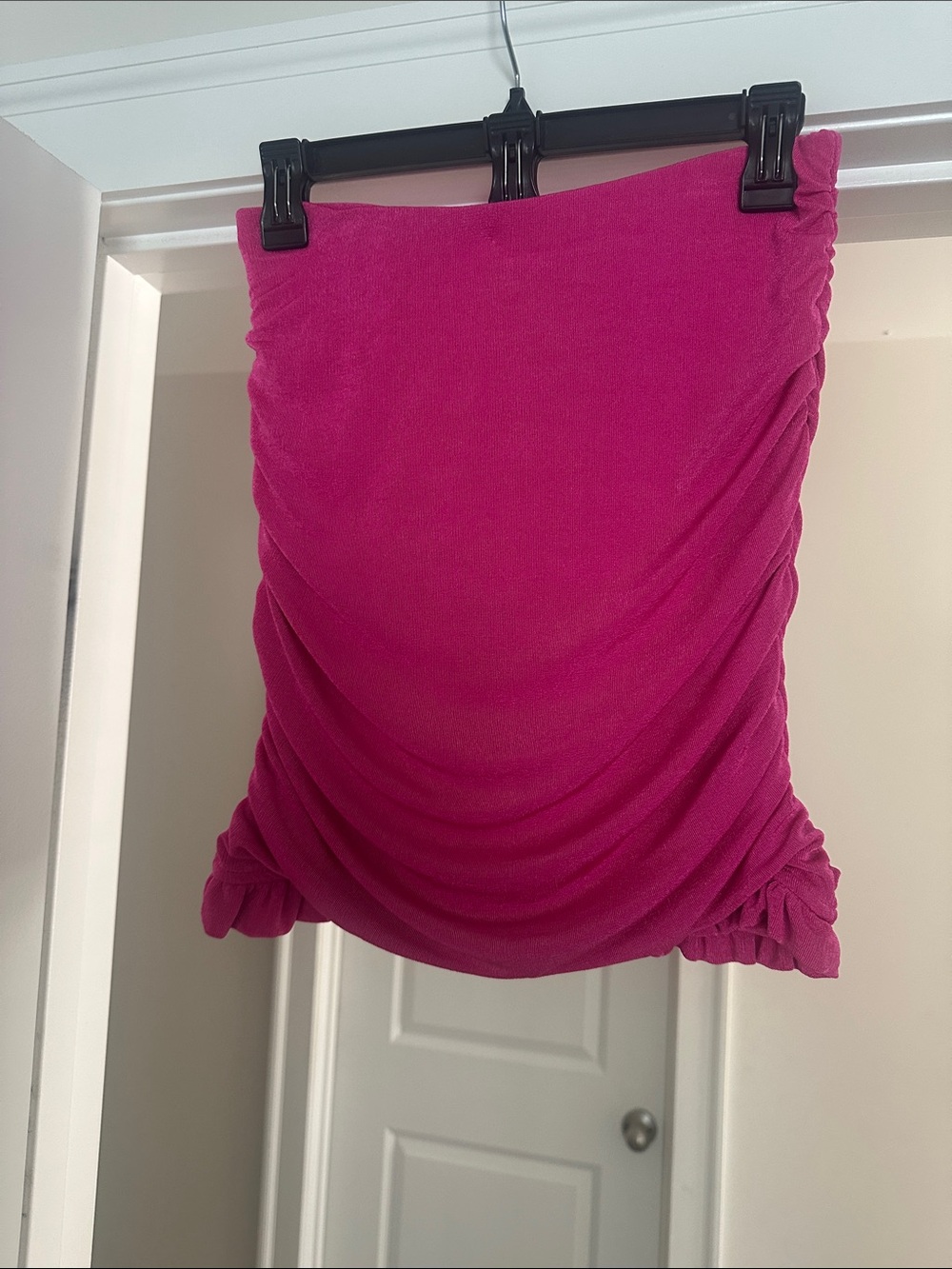 Hot Pink Ruched Mini Skirt